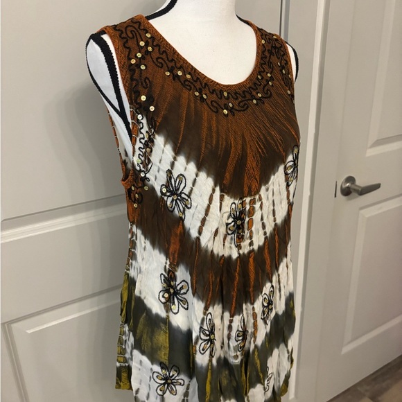 Vintage Jessica Taylor brown floral bohemian flowy tank size L - Picture 4 of 14